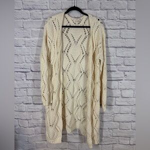 Boston Proper Cream Open Knit Boho Crochet Duster Cardigan 100% Cotton Size M